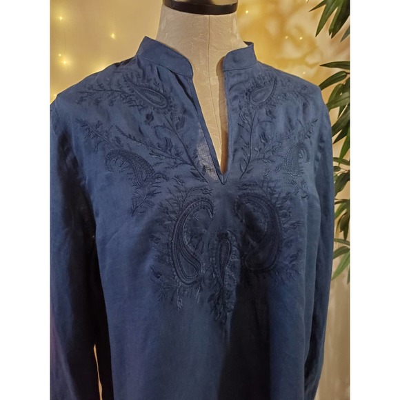 Lauren Ralph Lauren Linen Embroidered Boho Elegant Blouse Womens Size XL Blue - Picture 2 of 9